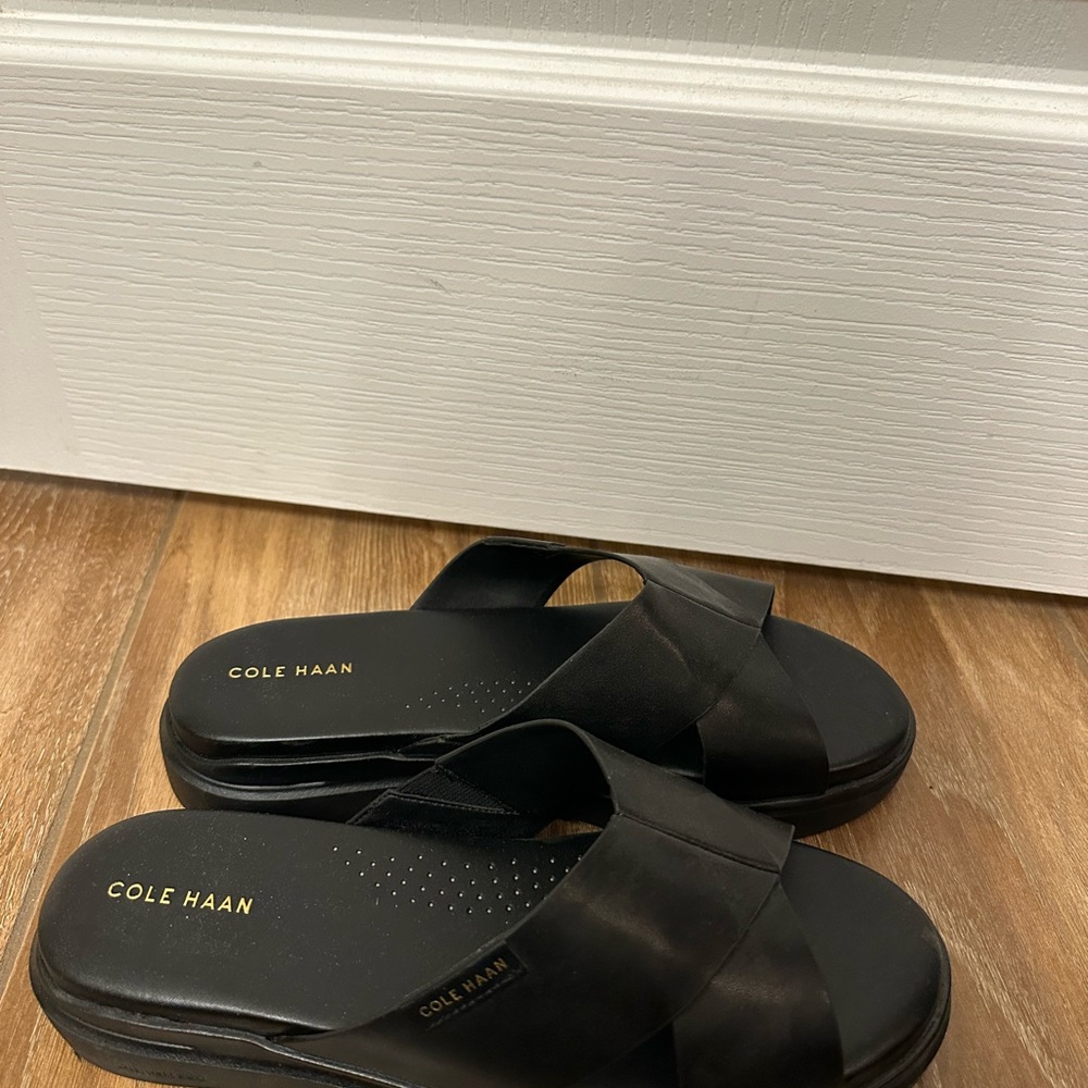 Cole Haan Black Crossband Slide Sandals